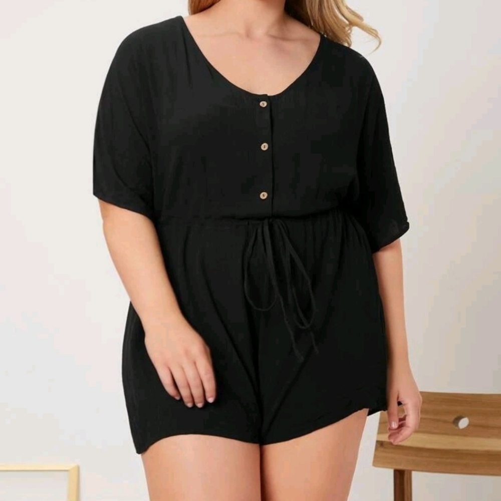 New , SHEIN Plus Button Front Tie Back Romper
